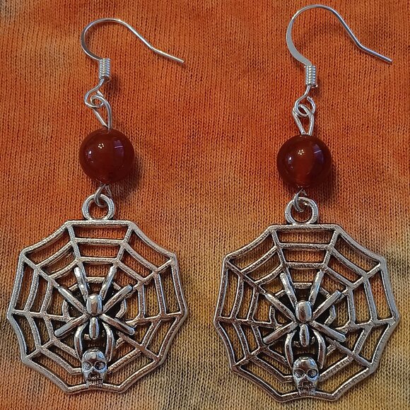 Handmade Spider Skull Carnelian Jewelry Set - Picture 3 of 8